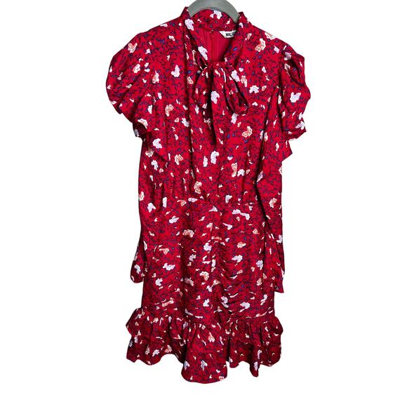 NWT Walter Baker Kiara Tie Neck Ruched Floral-Print Crepe De Chine Mini Dress - Picture 3 of 6